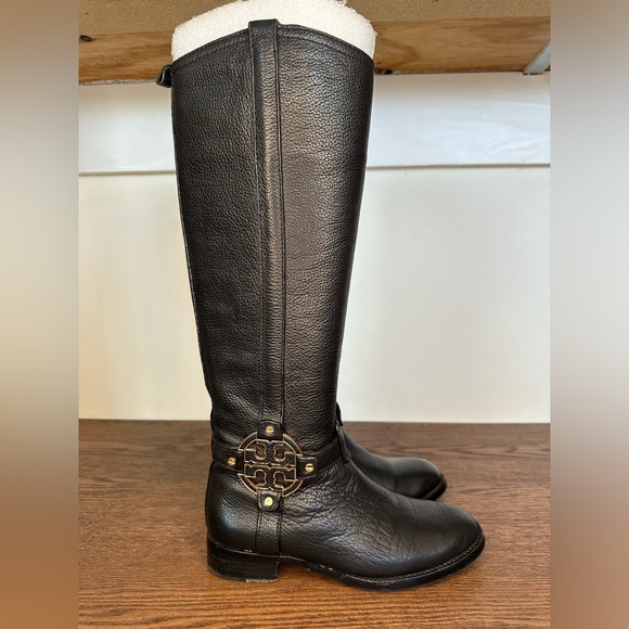 Tory Burch Amanda Black Pebbled Riding Boot Size 6 - Picture 5 of 12